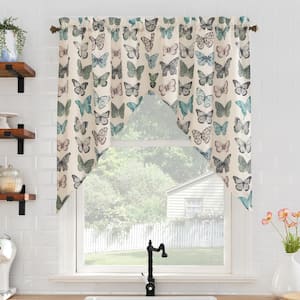 Magdalena Crushed Voile 56 in. W x 38 in. L Sheer Rod Pocket Kitchen Curtain Swag Pair in Blue