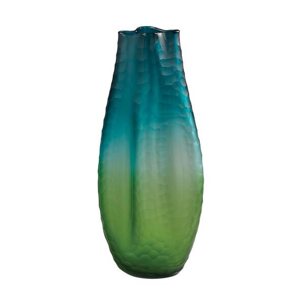 Titan Lighting 18 in. Faceted Amorphous Glass Decorative Vase in Green