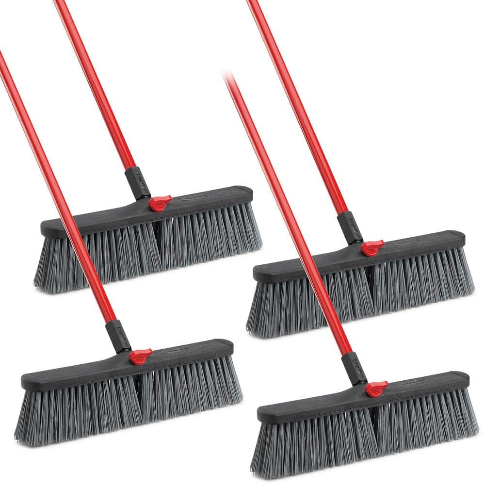 Libman 18 in. High Power Rough Surface Push Broom with Steel Handle (4-Pack)