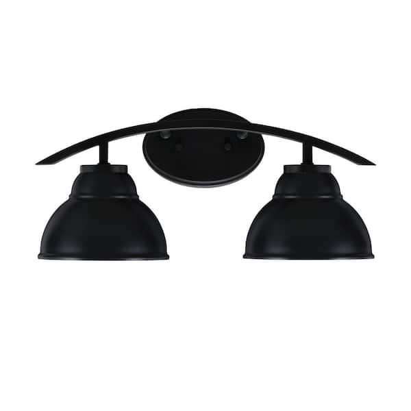 Unbranded Siena 18.25 in. 2-Light Vanity Light Matte Black with Matte Black Metal Shades