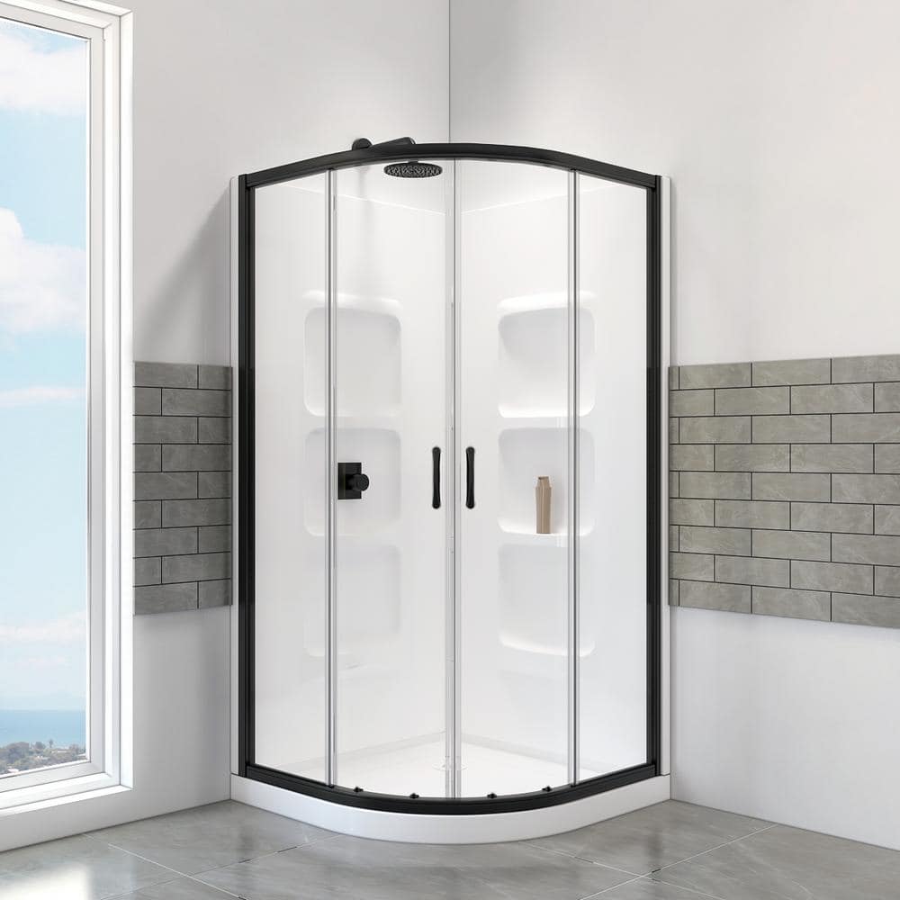 38'' x 38'' Matte Black Framed Round Shower Enclosure
