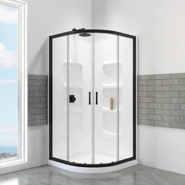 Stainless Steel Shower Shelf, Corner - Quadrant (Matte Black)