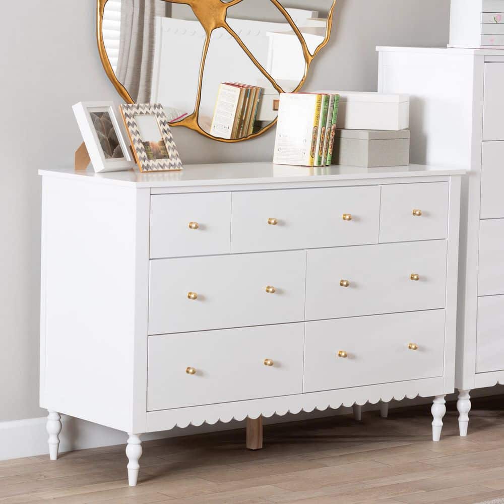Baxton Studio Roni White Wood 7-Drawer Dresser with Scalloped Edges Baxton Studio Roni White Wood 7-Drawer Dresser with Scalloped Edges