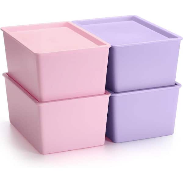 Pink 14.3 in. x 5 in. Plastic Decorative Box Set of 4 with Lid