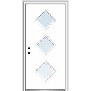 Aveline 30 in. x 80 in. Right-Hand Inswing 3-Lite Clear Low-E Primed Fiberglass Prehung Front Door on 6-9/16 in. Frame