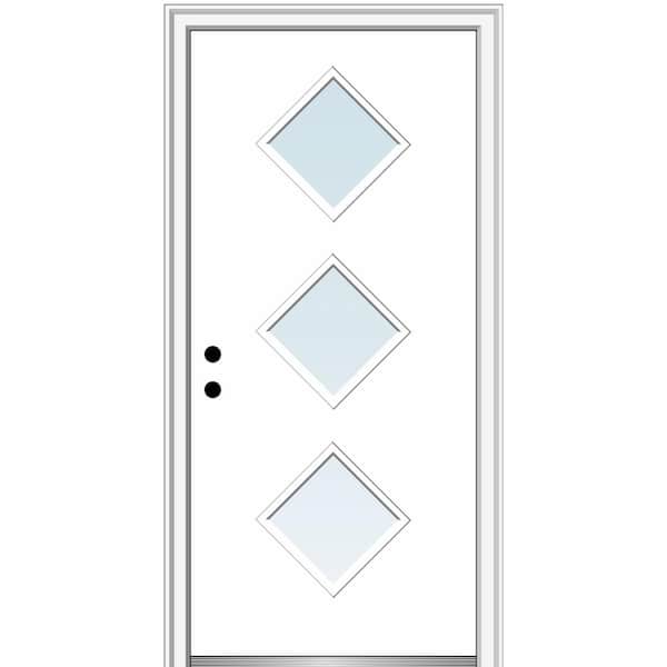 MMI DOOR Aveline 36 in. x 80 in. Right-Hand Inswing 3-Lite Clear Low-E Primed Fiberglass Prehung Front Door on 4-9/16 in. Frame