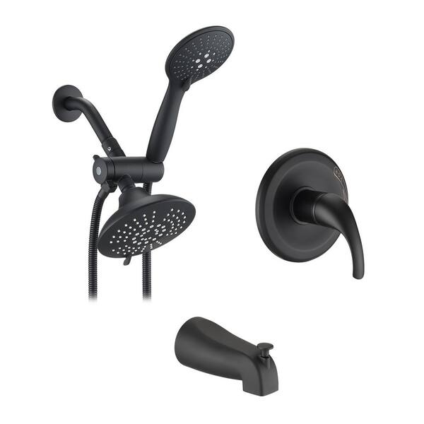 Aurora Decor Melo Single Handle 6-Spray Round Shower Faucet with Tub Spout in Matte Black (Valve Included)