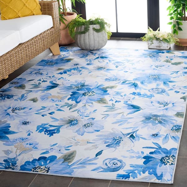 Tacoma Light Blue/Blue 3 ft. x 5 ft. Machine Washable Abstract Floral Area Rug