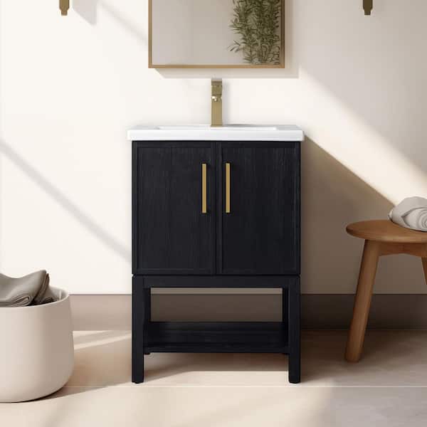 Bellagio 24 in. W x 18 in. D x 35 in. H Single Sink Freestanding Bath Vanity in Rustic Black with White Ceramic Top