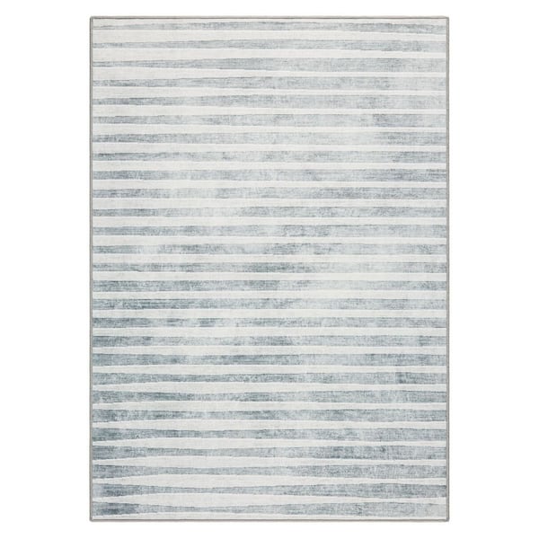 EVERWASH Haven 8 ft. x 10 ft. Grey Multi Modern Stripe Washable Area Rug