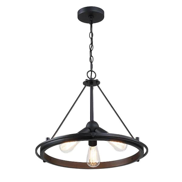 Avex 3-Light Black Pendant Light with Round Steel Frame, No Bulbs Included