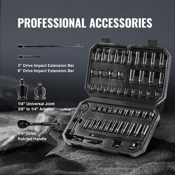 SKYSHALO Drive Impact Socket Set 1/4 in. 55-Piece Deep and Shallow