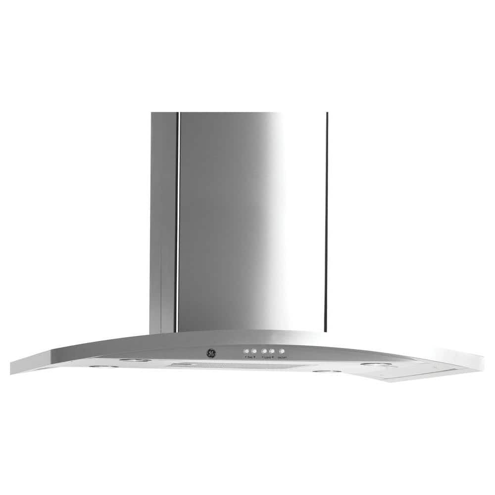 GE Profile Profile 36 in. Designer Island Range Hood with Light in Stainless Steel, Silver