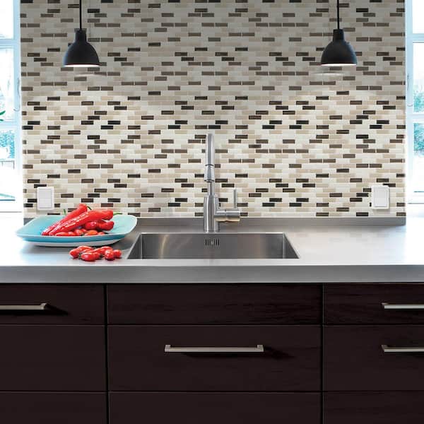 smart tiles 9.13 in. x 10.25 in. Peel and Stick Mosaic Decorative Wall Tile Murano in Dune (6-Pack)