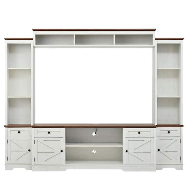 Lycvki White Entertainment Center TV Stand with Bookshelves for