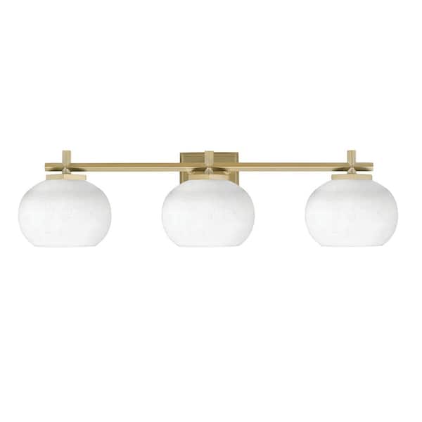 Unbranded Bridgewater 27.75 in. 3 Light Vanity Light New Age Brass with 7 in. White Muslin Glass Shades, No Bulbs Included
