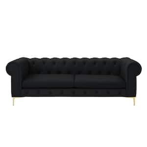 Raeleigh Collection 33.5 in. Wide Flared Arms Faux Leather Upholstery Traditional Straight 3-Seat Tufted Sofa in Black