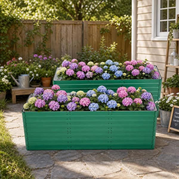 2-Piece 8 ft. x 3 ft. x 3 ft. Green Rustproof Steel Raised Garden Bed Elevated Planter Box