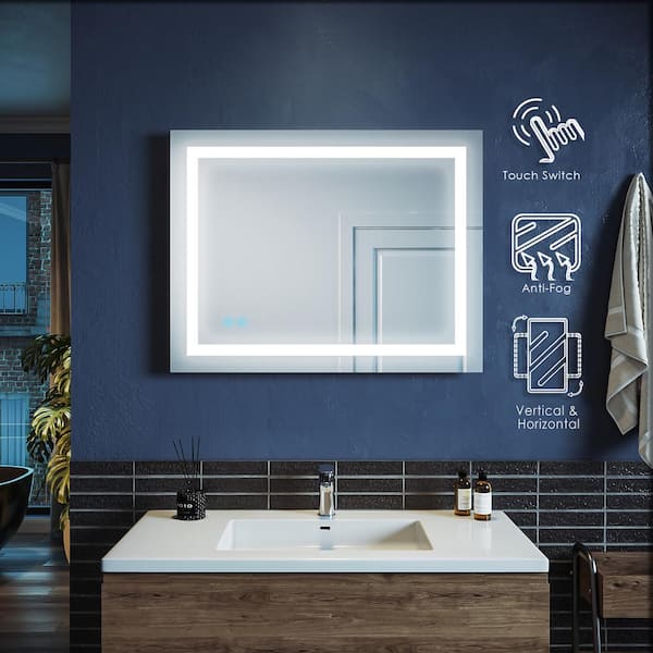 TOOLKISS 30 in. W x 36 in. H LED Lighted Single Frameless Bathroom Mirror  with Anti Fog Dimmable Vanity TK19037 The Home Depot