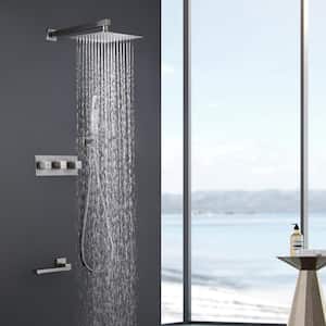 Single-Handle 1-Spray Patterns 12 in. 2 GPM Wall Mounted Dual Shower Heads with Bathtub Spout in Brush Nickle