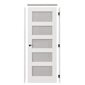 30in. x 80in. Left 5-Lite Frosted Glass White Solid Core Wood Assembly Required Single Interior Door with Jamb and Lever