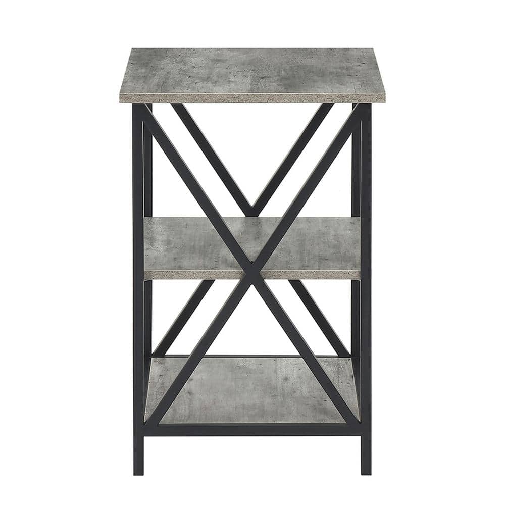Tucson Faux Birch and Black Metal 3-Tier Square End Table