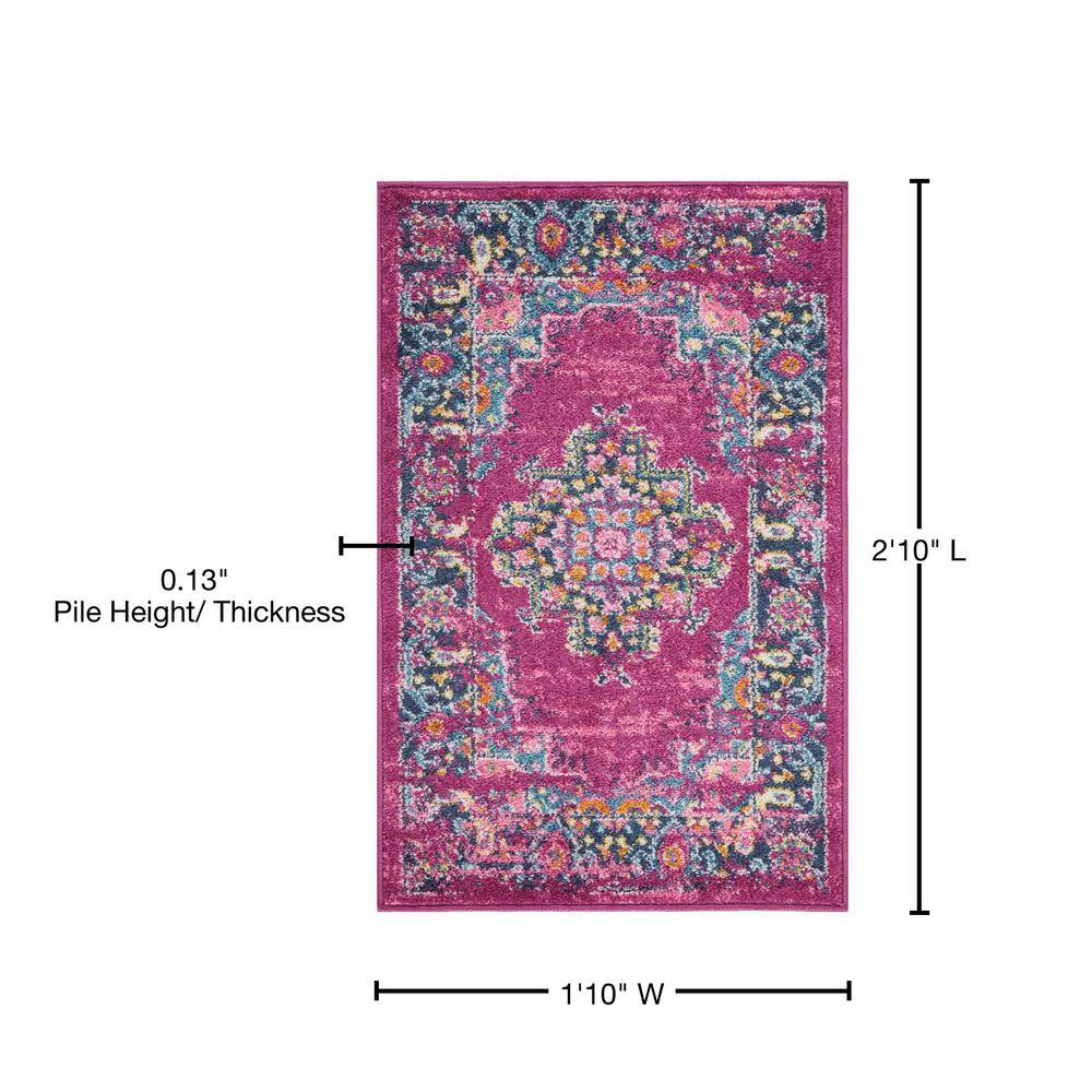 Small Fuchsia and Blue Floral Synthetic Traditional Rug