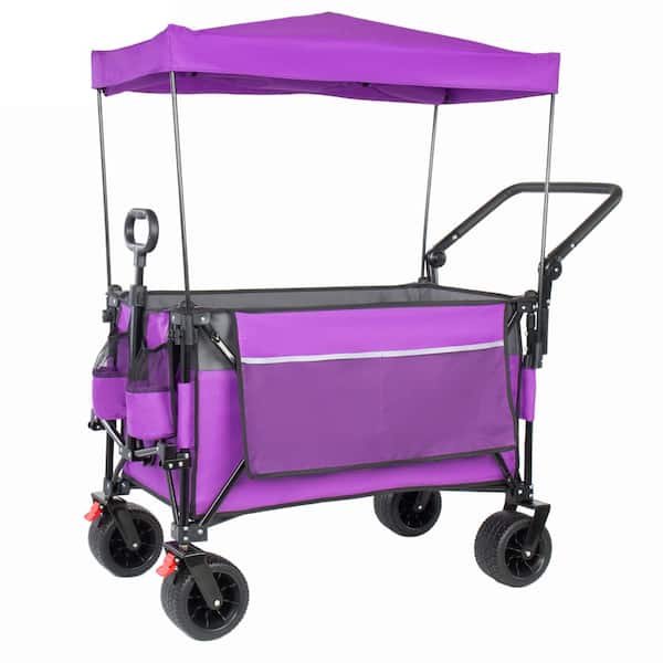 10.6 cu. ft. Purple Steel Utility Wagon Garden Cart w/  Telescoping Handle, Push Handle, Canopy(7" Dia. Wheels)