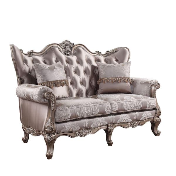 Benjara 38 in. Gold Solid Fabric 2-Seater Loveseat with Wingback and Anne Legs