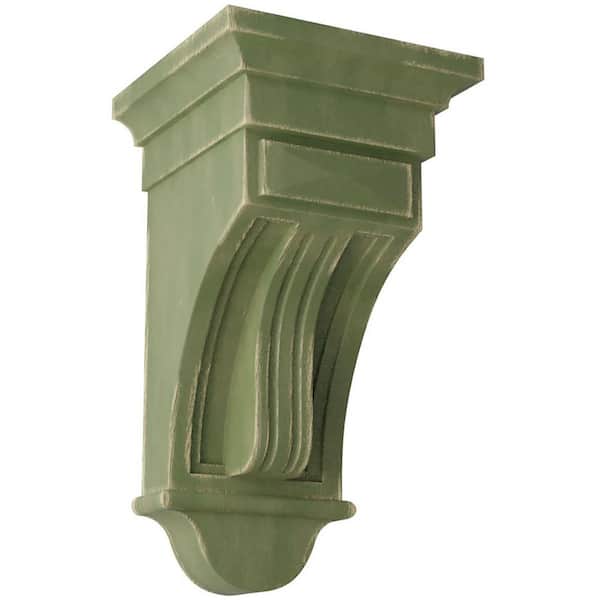 Ekena Millwork 6-1/2 in. x 12 in. x 6-1/2 in. Restoration Green Raised Fluting Wood Vintage Decor Corbel
