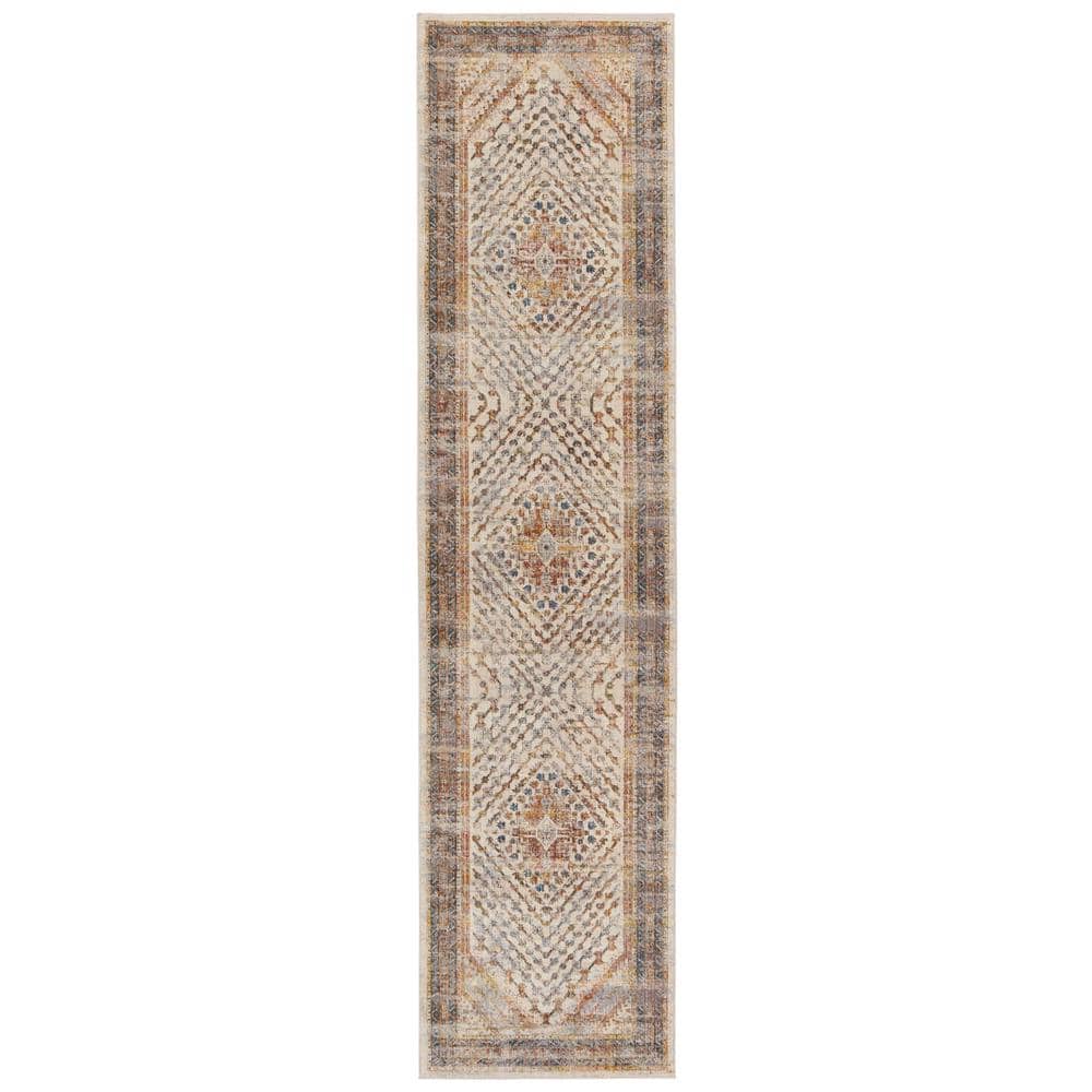 Terra Kids' Stain-Resistant Gray Medallion 3'x12' Wool Runner