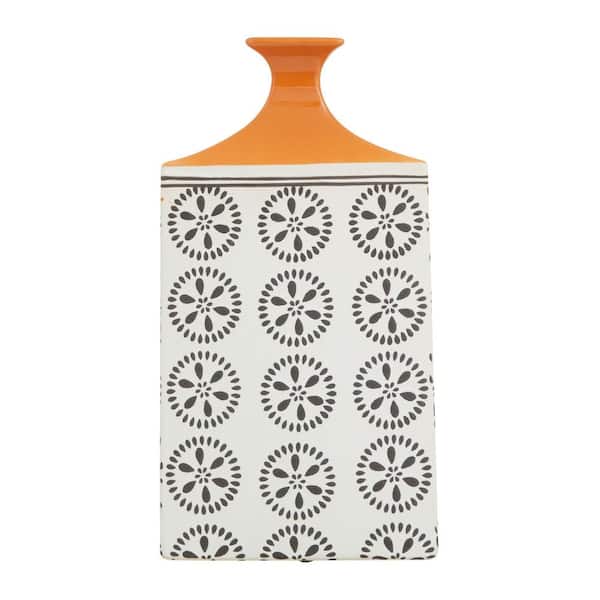 Litton Lane White Ceramic Floral Decorative Vase with Orange Tops