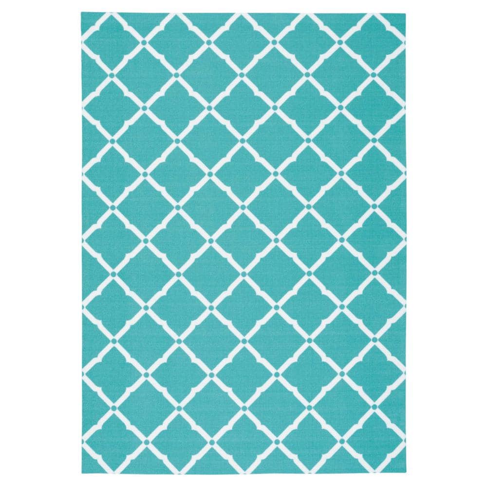 Aqua Floral Bliss 5' x 7' Synthetic Indoor/Outdoor Area Rug