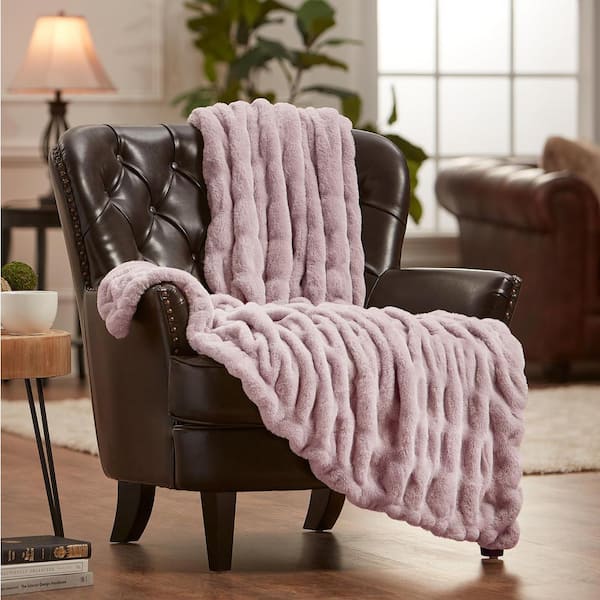 CHANASYA Ruched Tan Rose Faux Fur Reversible Minky Throw Blanket 50 x 65 in. CAN CT RUCHED TANROSE The Home Depot