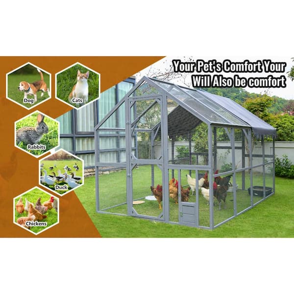 110.5 in. x 74.25 in. x 72.52 in. Outdoor Chicken Coop Metal FenceFarm Poultry Run Hutch Hen House w/ Waterproof Cover