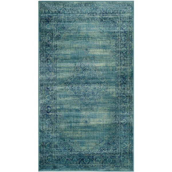 SAFAVIEH Vintage Turquoise/Multi 4 ft. x 6 ft. Floral Border Medallion Area Rug