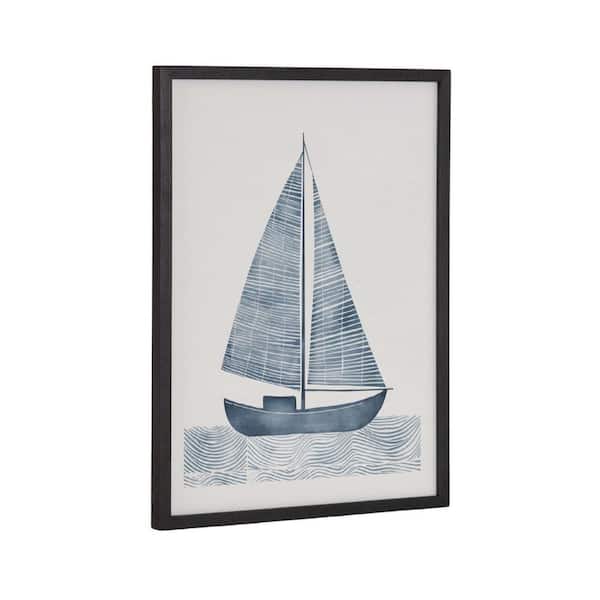 Kate and Laurel Gallery Nautical Blue Sailboat by the Creative Bunch Studio Black Framed Art Print 12 in. x 16 in.