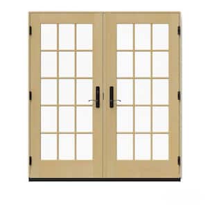 72 in. x 80 in. W-5500 White Clad Wood Right-Hand 15 Lite French Patio Door w/Unfinished Interior