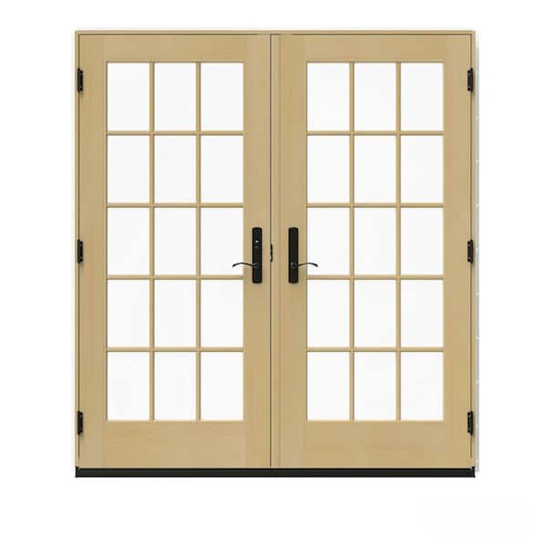 JELD-WEN 72 in. x 80 in. W-5500 White Clad Wood Right-Hand 15 Lite French Patio Door w/Unfinished Interior