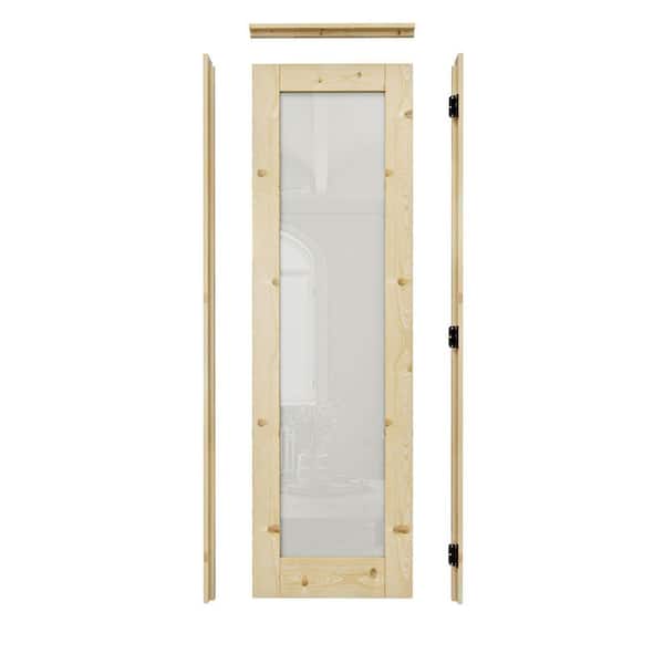 ARK DESIGN 24 in. x 80 in. Left Handed Frosted Glass Solid Core UniFinished Pine Wood Door with Quick Assemble Jamb 1-Lite
