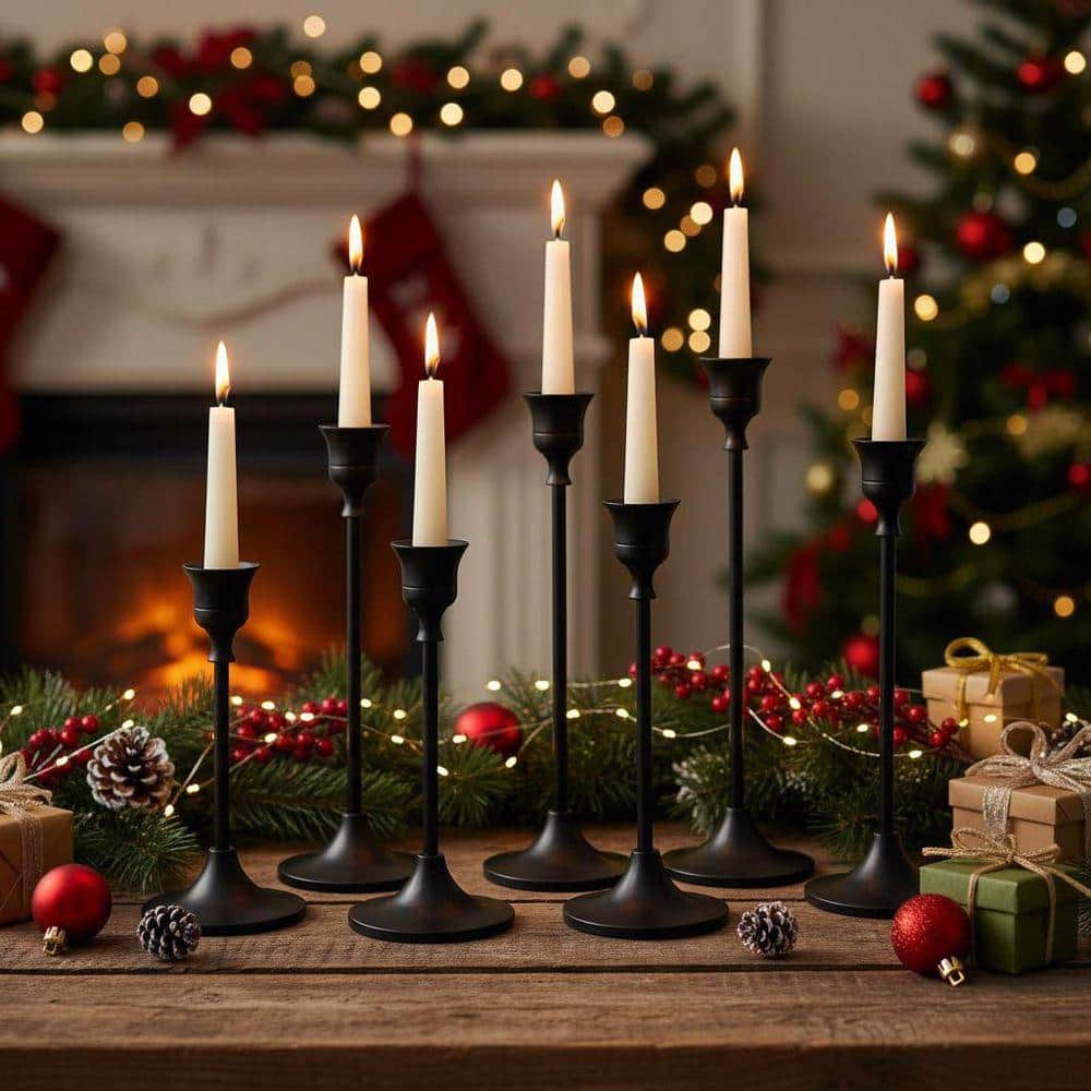 Matt Black Metal Tall Candlestick Holders 2 Sets 6-Pack YA91YP