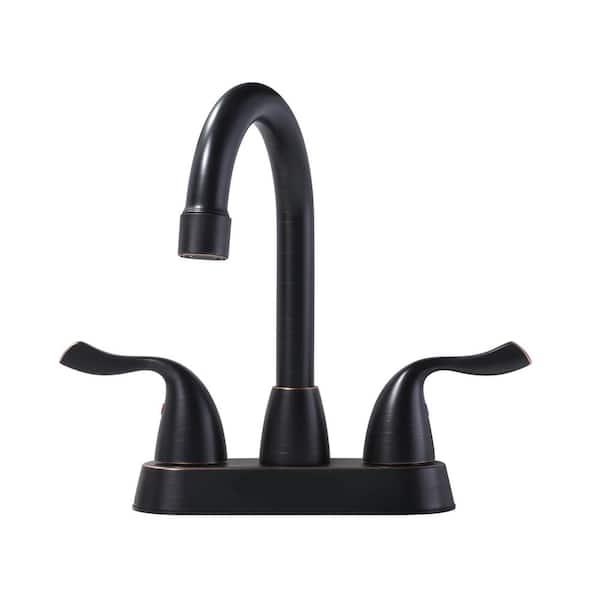 ALEASHA 4 in. Centerset Double Handle High Arc Bathroom Sink Faucet in Oil Rubbed Bronze