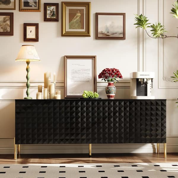 FUFU&GAGA Black Entertainment Center Fits TVs up to 50 in. with 3D Textured Doors, TV Stand, Sideboard, Entryway Cabinet,