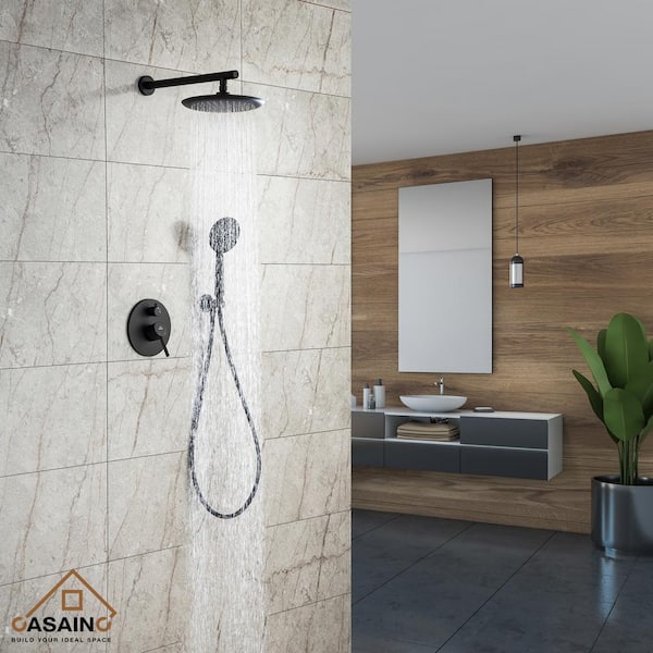 5-Spray Patterns 9.5 in. Wall Mount Dual Shower Heads in Spot Resist Matte Black