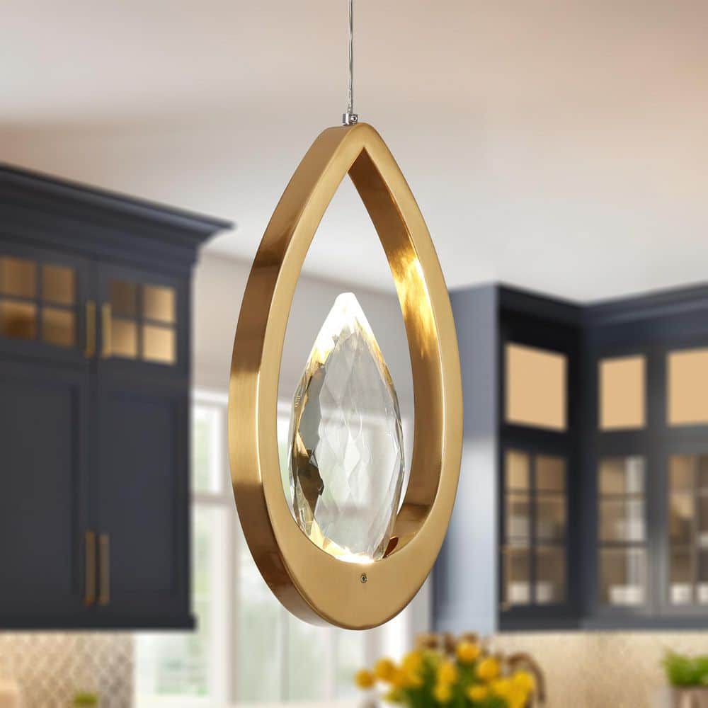 Modern Luxury 1-Light Plating Brass Teardrop Crystal Mini Pendant Light Integrated LED Foyer, Bedroom, Living Room Light price history on PriceWatchPro