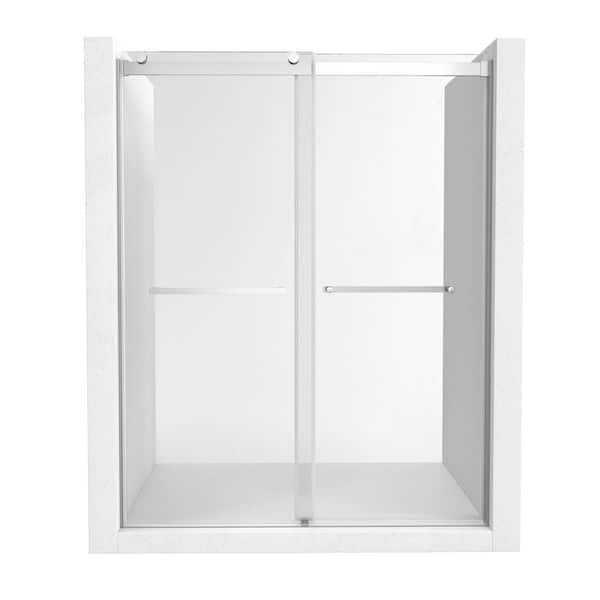 60 in. W x 76 in. H Sliding Frameless Shower Door in Chrome Finish with Clear Glass