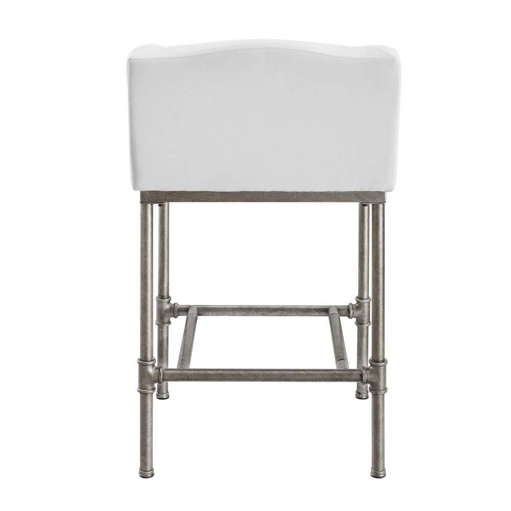 Silver Swivel Metal Counter Stool with White Performance Fabric