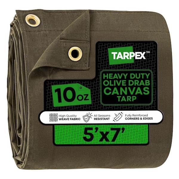 Heavy-Duty 10 oz. Canvas Tarp 5 ft. x 7 ft. Multi-Purpose Olive Drab Protective Cover