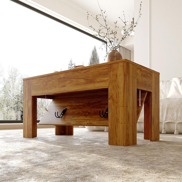 39.4 in. Length in Orange Wood Grain Rectangle Wood Coffee Table, End Table with Large Table Top & Hiden Storage Space