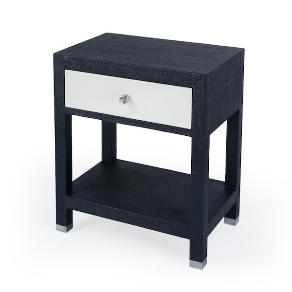 Butler Specialty Company Keros 1-Drawer Navy Raffia Nighstand 28.0 in. H x 24.0 in. W x 16.0 in. D
